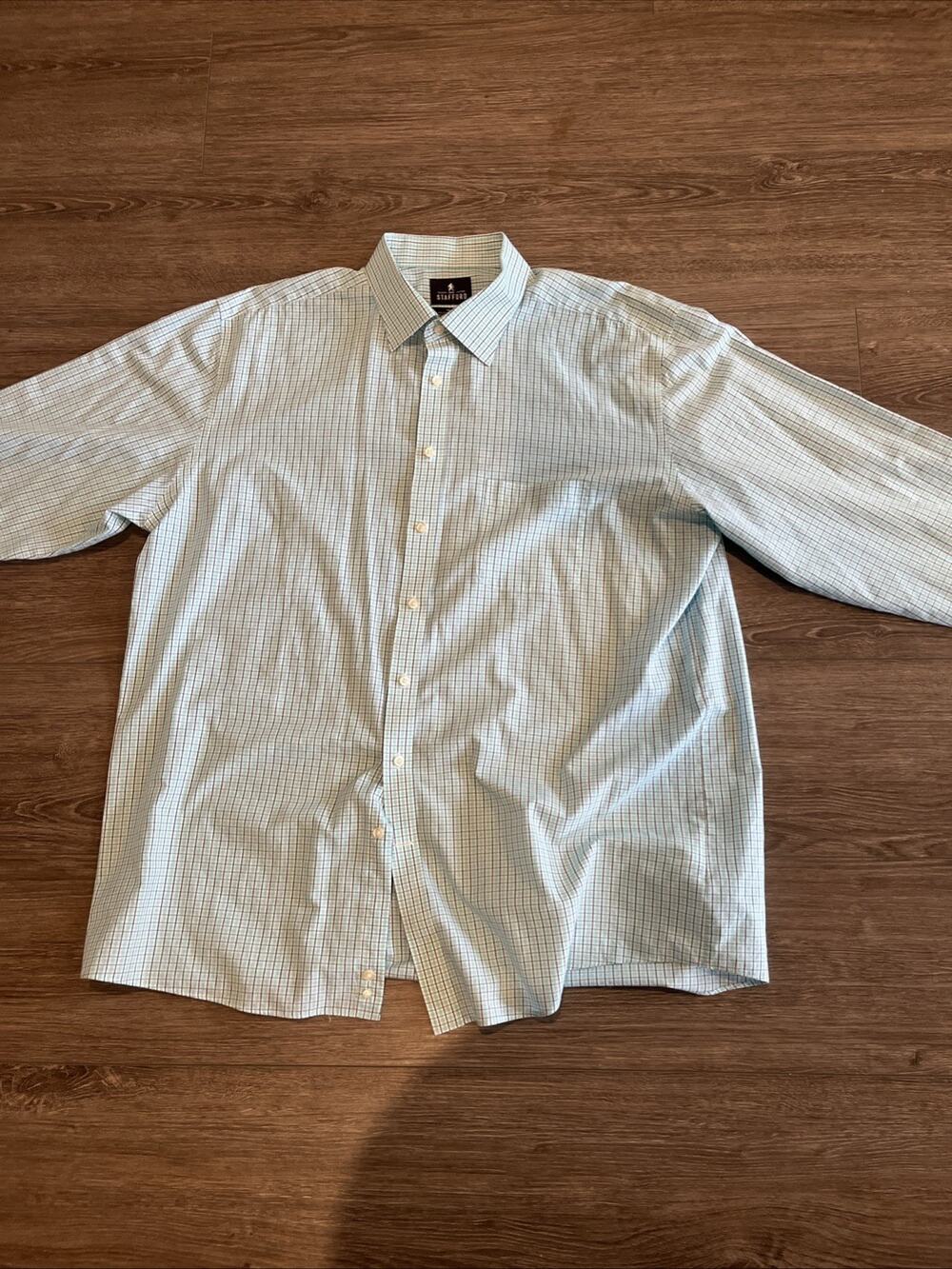 Men’s Stafford Green Check Dress Shirt Size 18 34/35